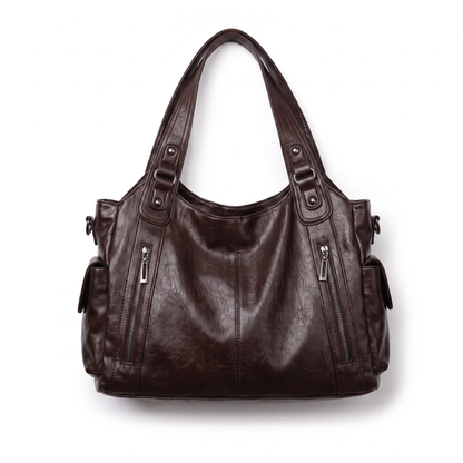 Sac à épaule en cuir faux, vue de la fermeture éclair
