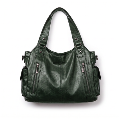 Sac à épaule en cuir faux, détail du logo