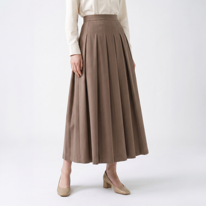 jupe en laine plissée A-Line maxi, vue de face