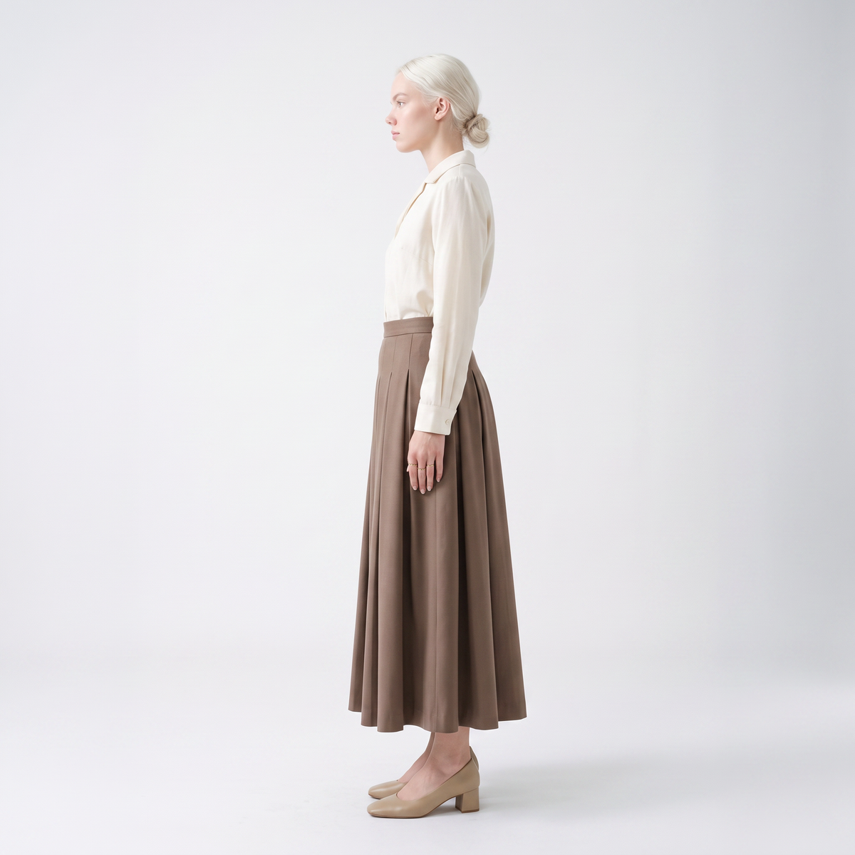 jupe en laine plissée A-Line maxi, vue de dos