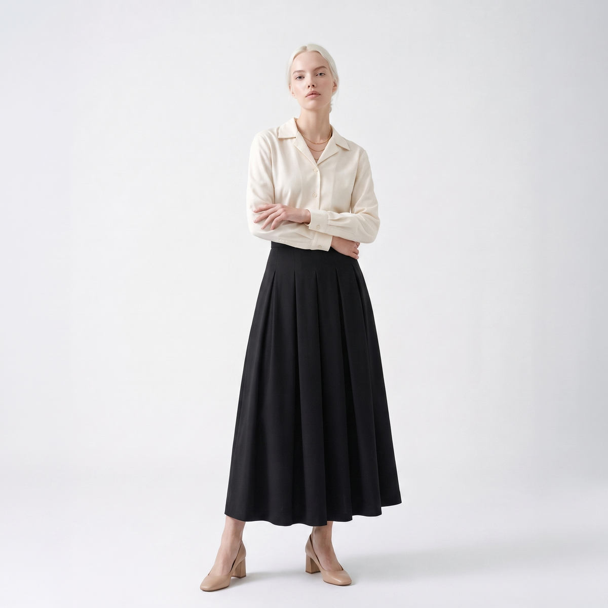 jupe en laine plissée A-Line maxi, détail de la ceinture