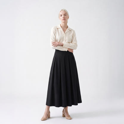 jupe en laine plissée A-Line maxi, détail de la ceinture
