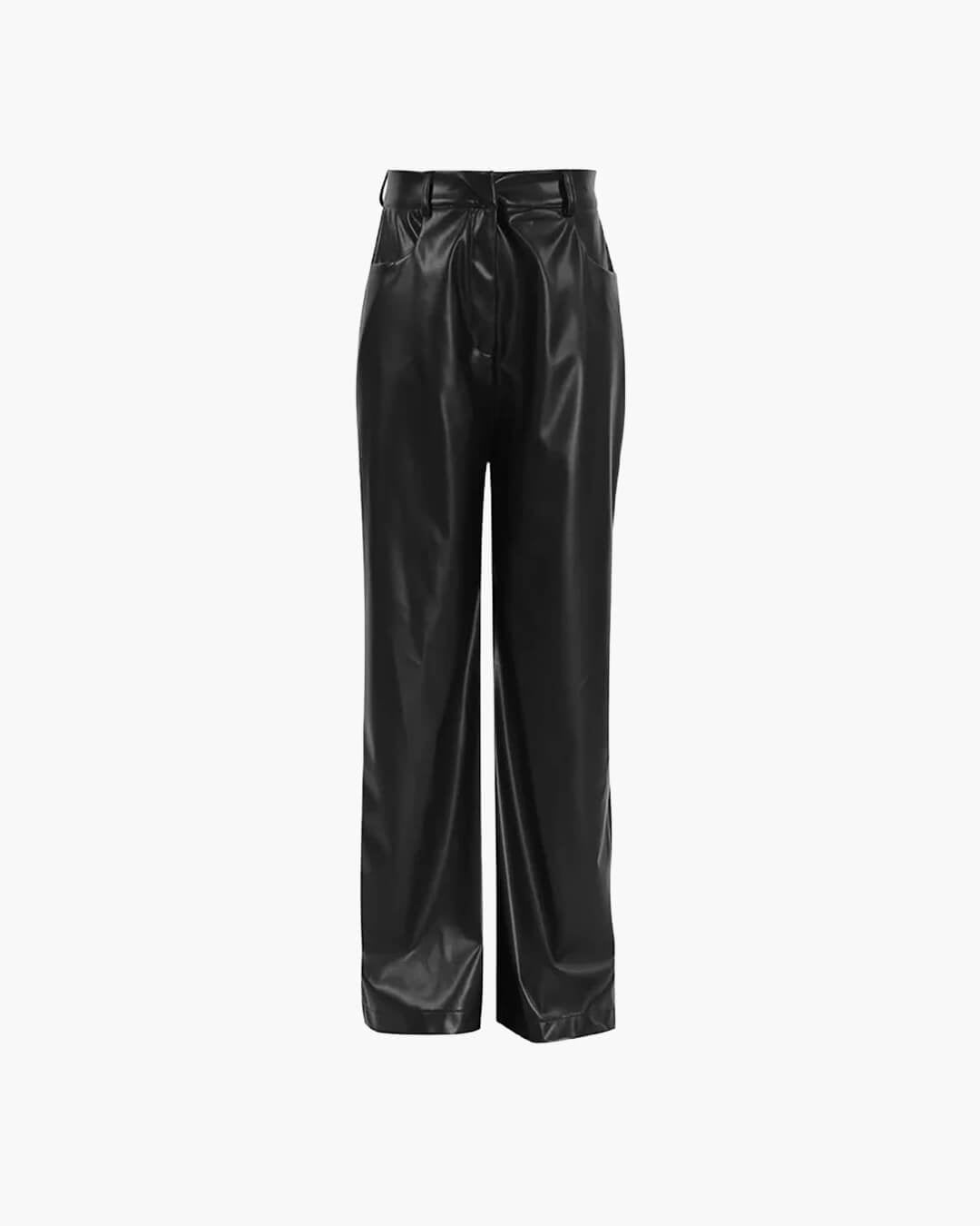 pantalon large en similicuir noir pour femme, vue de face