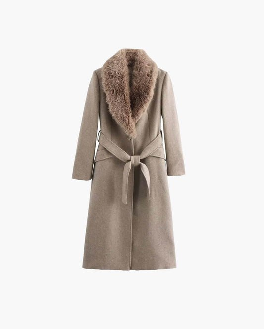 manteau maxi avec col de fourrure artificielle, vue avant