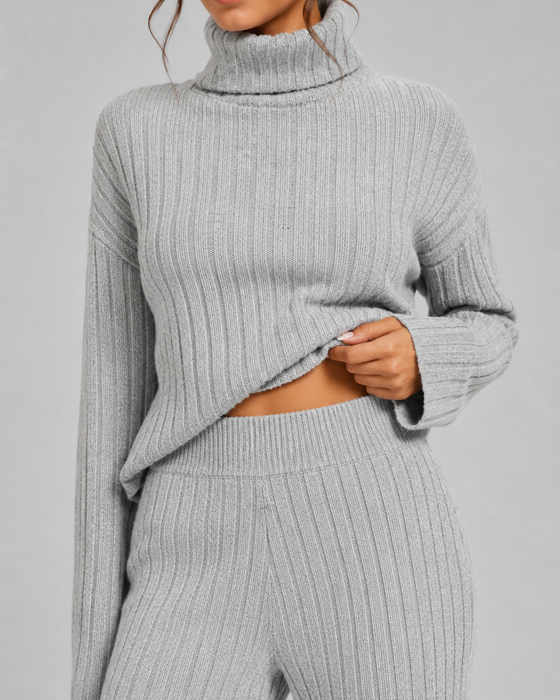 Ensemble de coordonnées tricotées pour femme, couleur burgundy