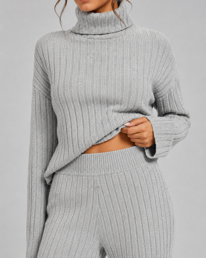 Ensemble de coordonnées tricotées pour femme, couleur burgundy