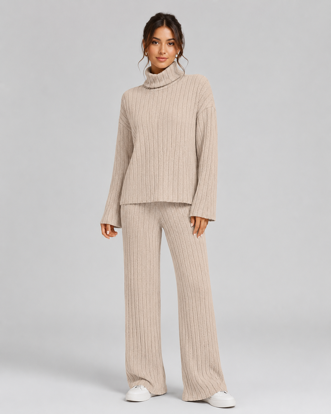 Ensemble de coordonnées tricotées pour femme, couleur grise