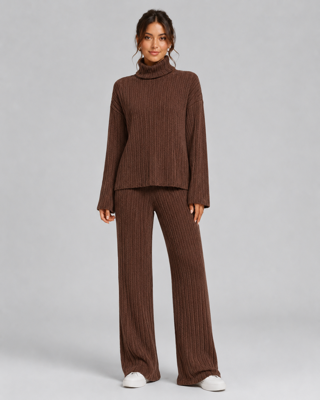 Ensemble de coordonnées tricotées pour femme, couleur beige