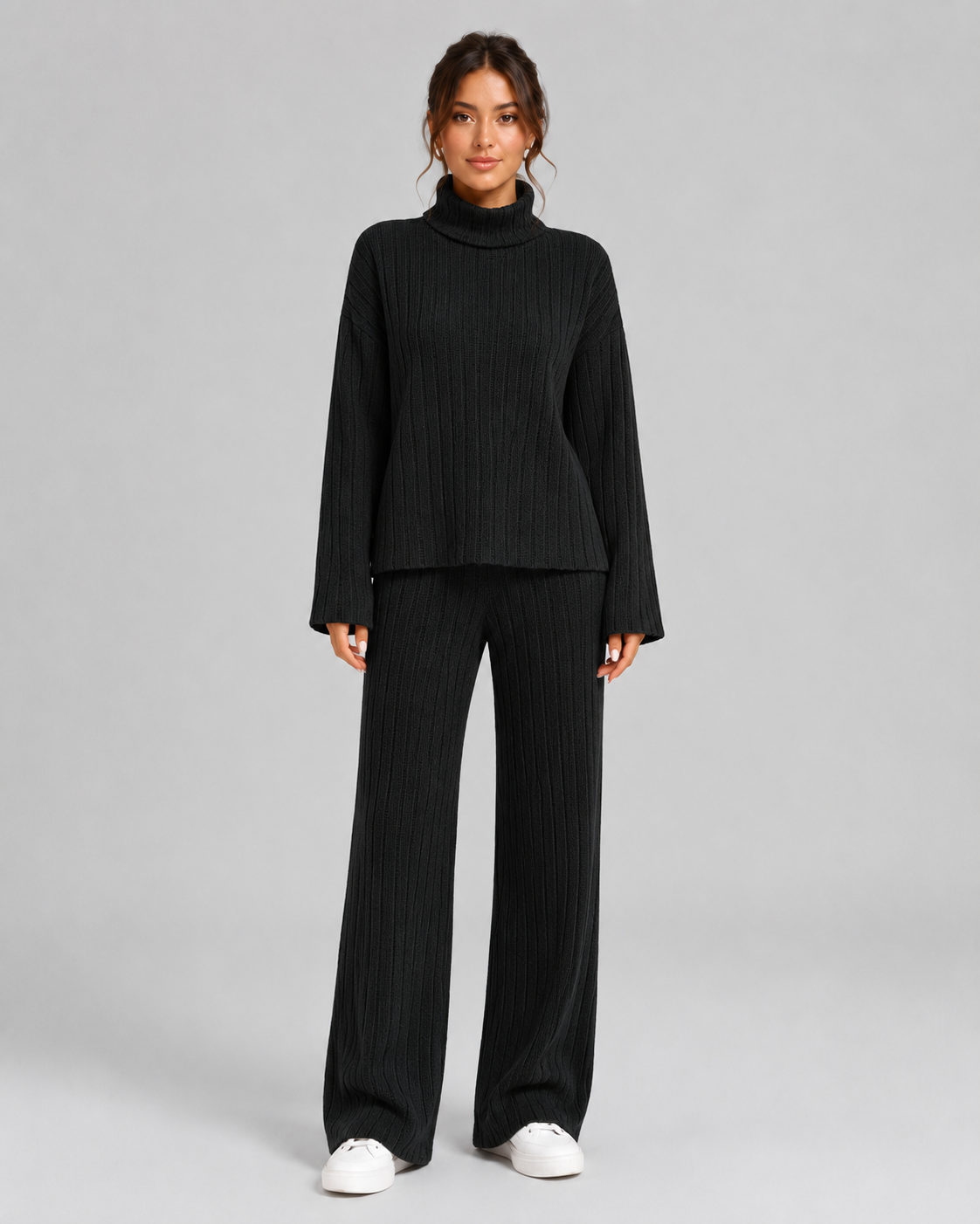 Ensemble de coordonnées tricotées pour femme, couleur chocolat