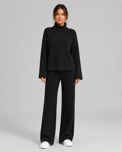 Ensemble de coordonnées tricotées pour femme, couleur chocolat