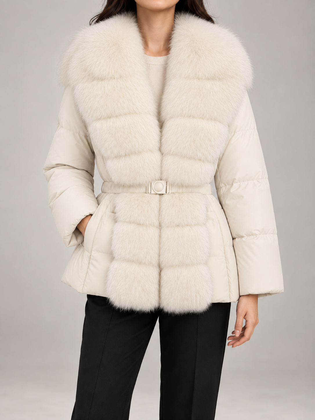 Manteau hivernal à capuchon en fausse fourrure, poche latérale