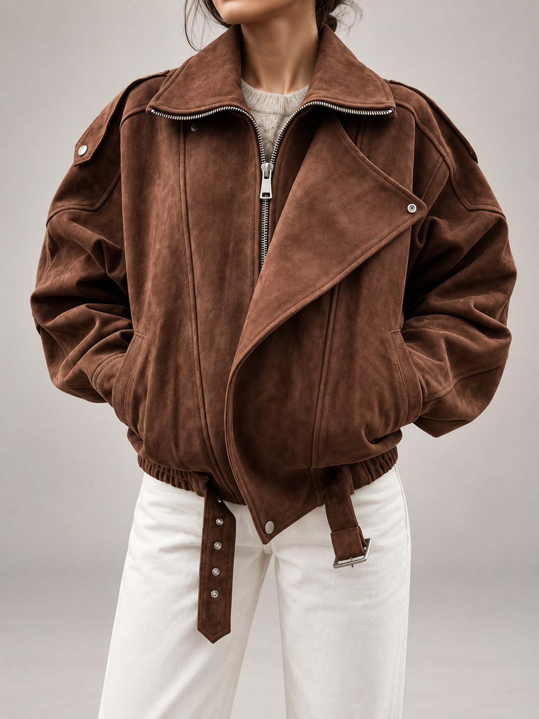 Veste en simili cuir démesurée, vue de face