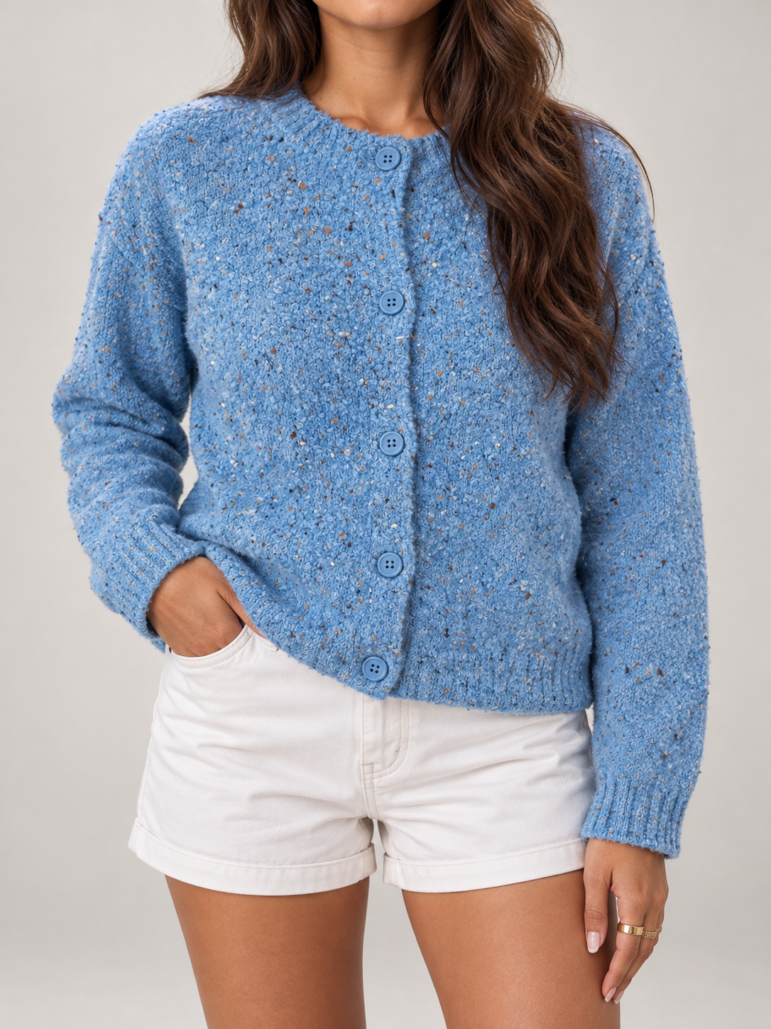 Gilet en laine moucheté pour femme avec boutons, vue de face