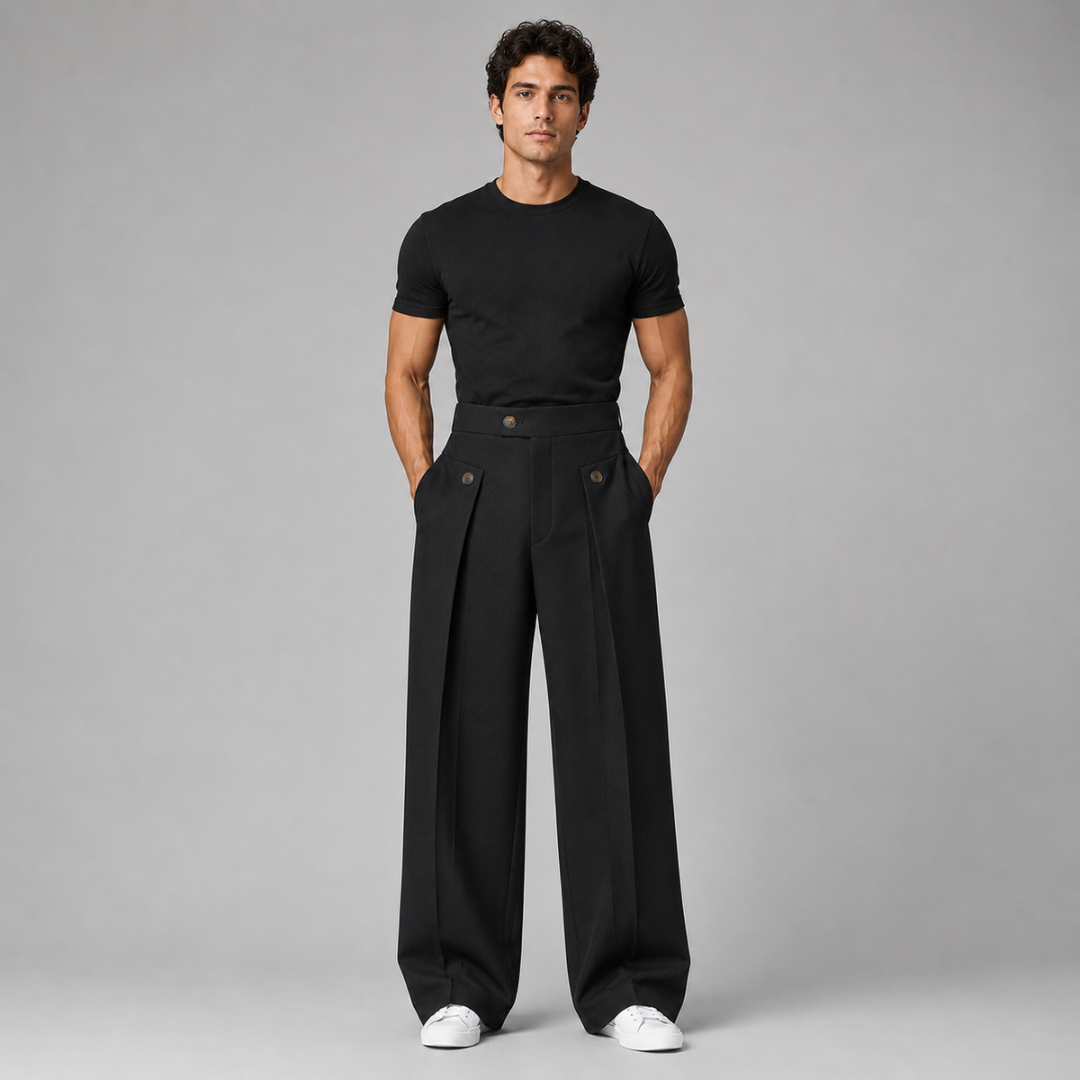 Pantalon large pour homme avec plis avant, vue arrière