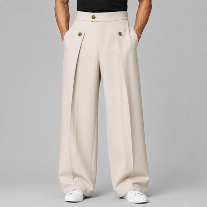 Pantalon large pour homme avec plis avant, couleur beige