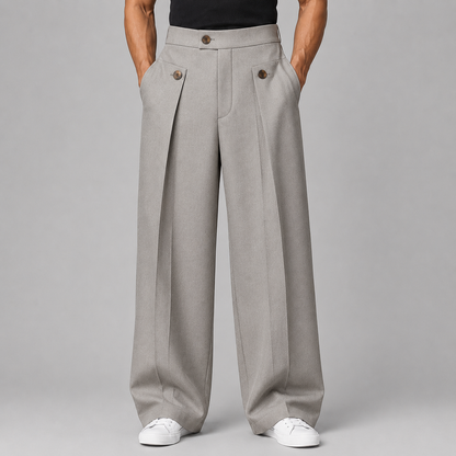 Pantalon large pour homme avec plis avant, couleur grise, vue avant