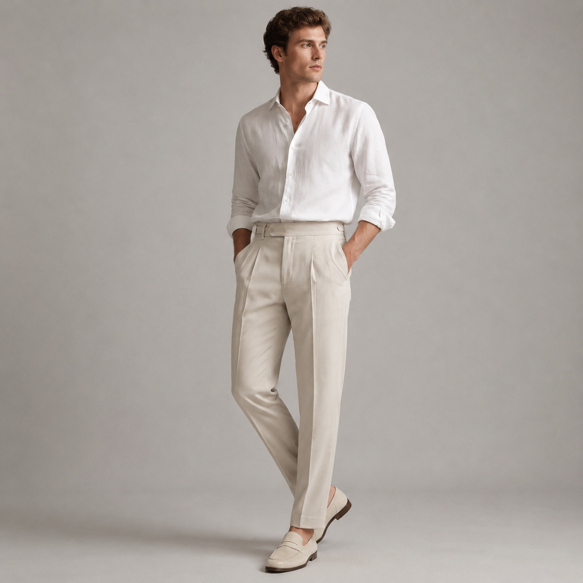 Pantalon tailleur pour homme, couleur beige, vue avant