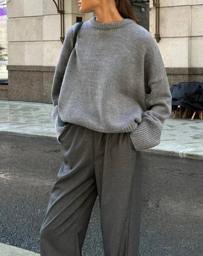 pull en maille cotelee marron pour femme vue de dos
