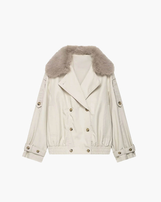 manteau trench avec col de fourrure factice, vue avant