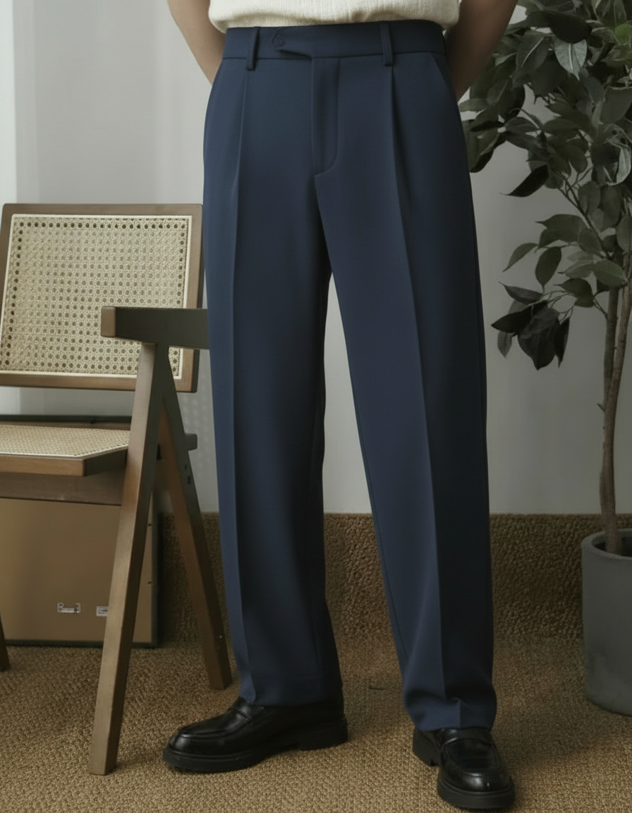 Pantalon à pinces homme posé à plat, vue de dessus