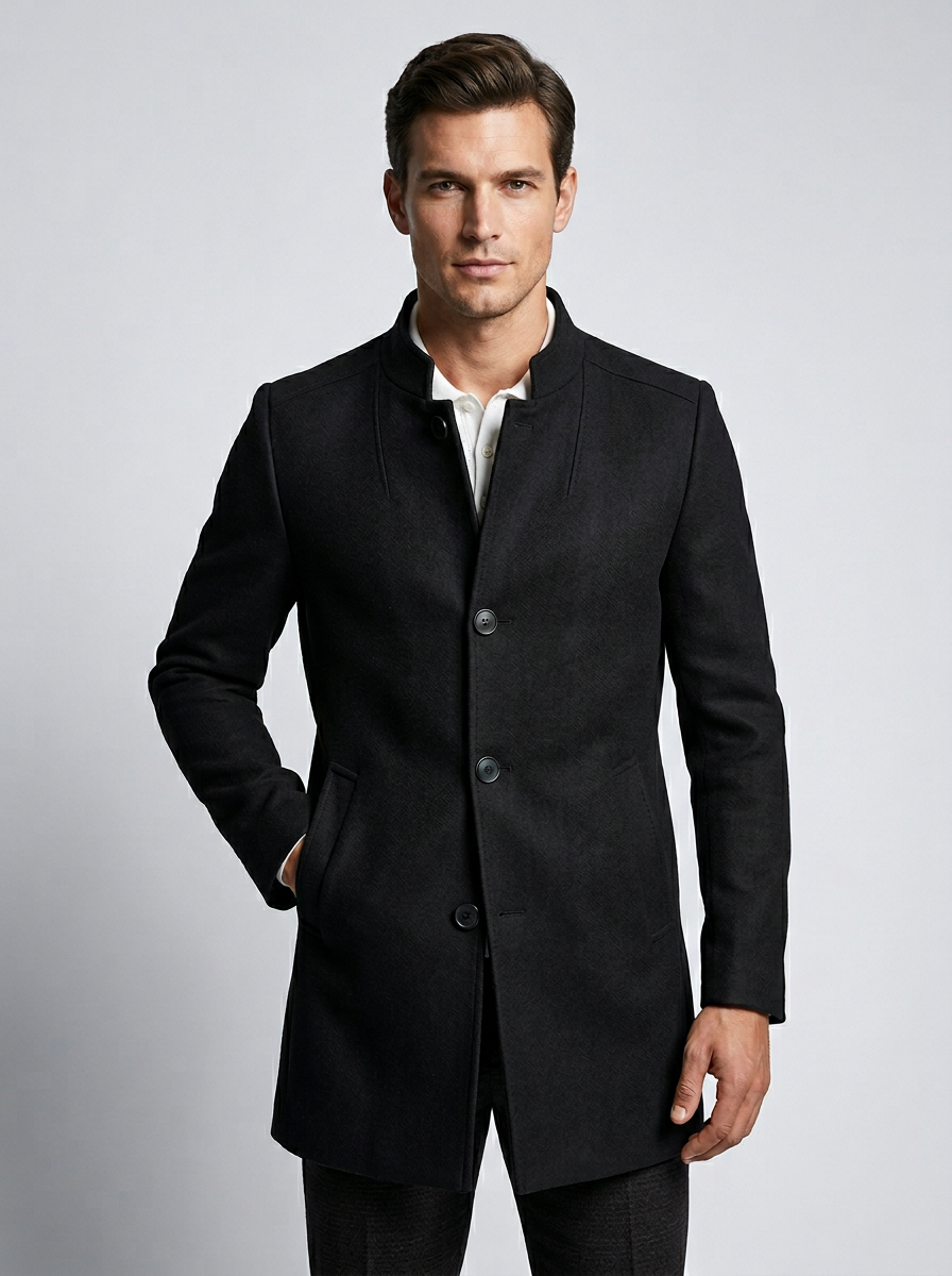 manteau long pour homme, modèle portant le manteau