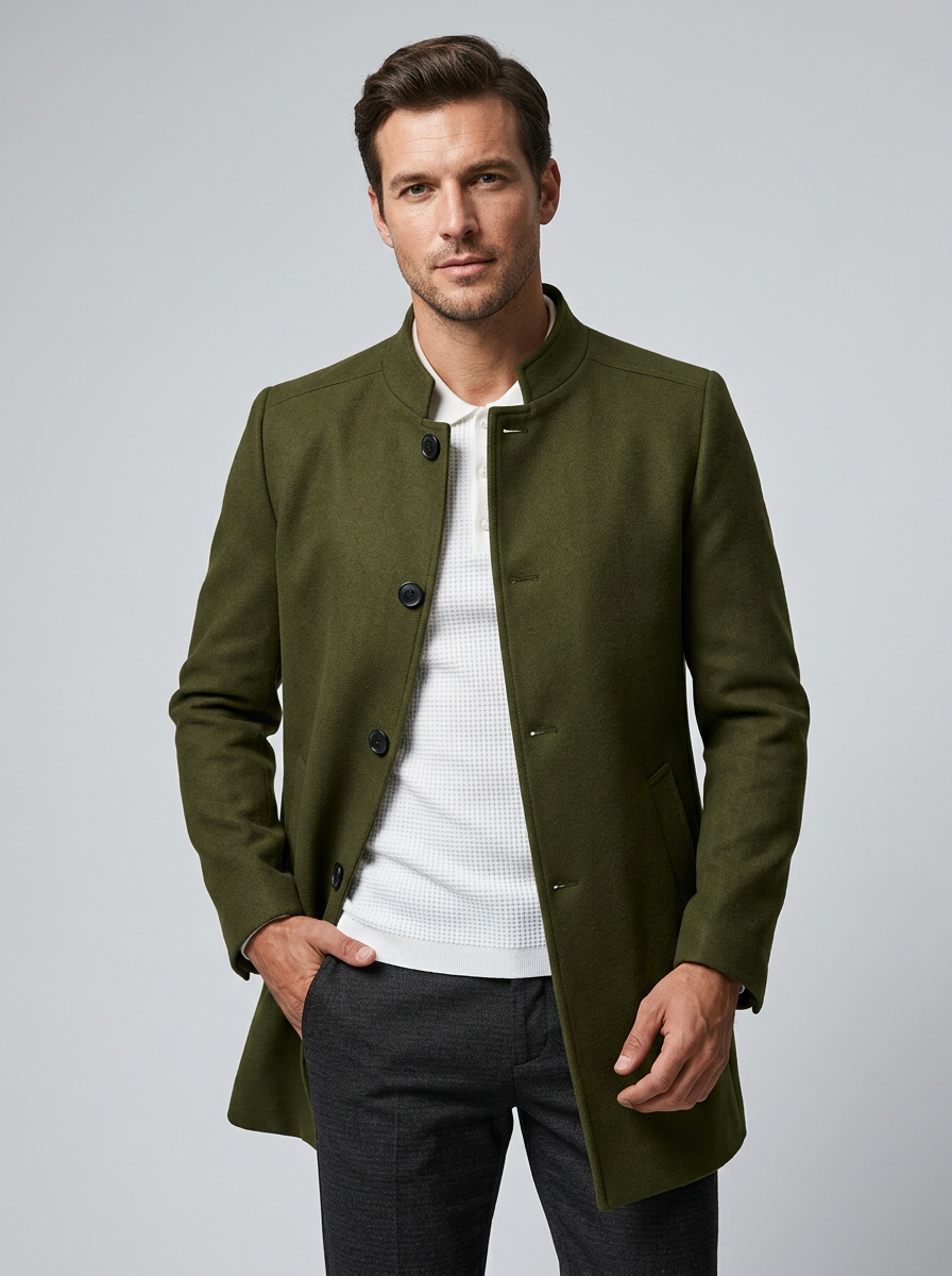 manteau long pour homme, modèle portant le manteau de dos