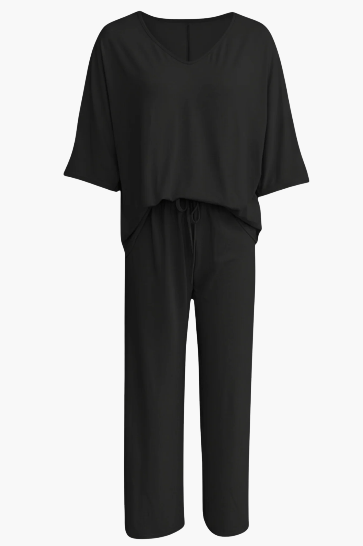 Ensemble Femme 2 Pièces Haut Col V & Pantalon Large Fluide – Tenue Élégante | Invitée de Mariage
