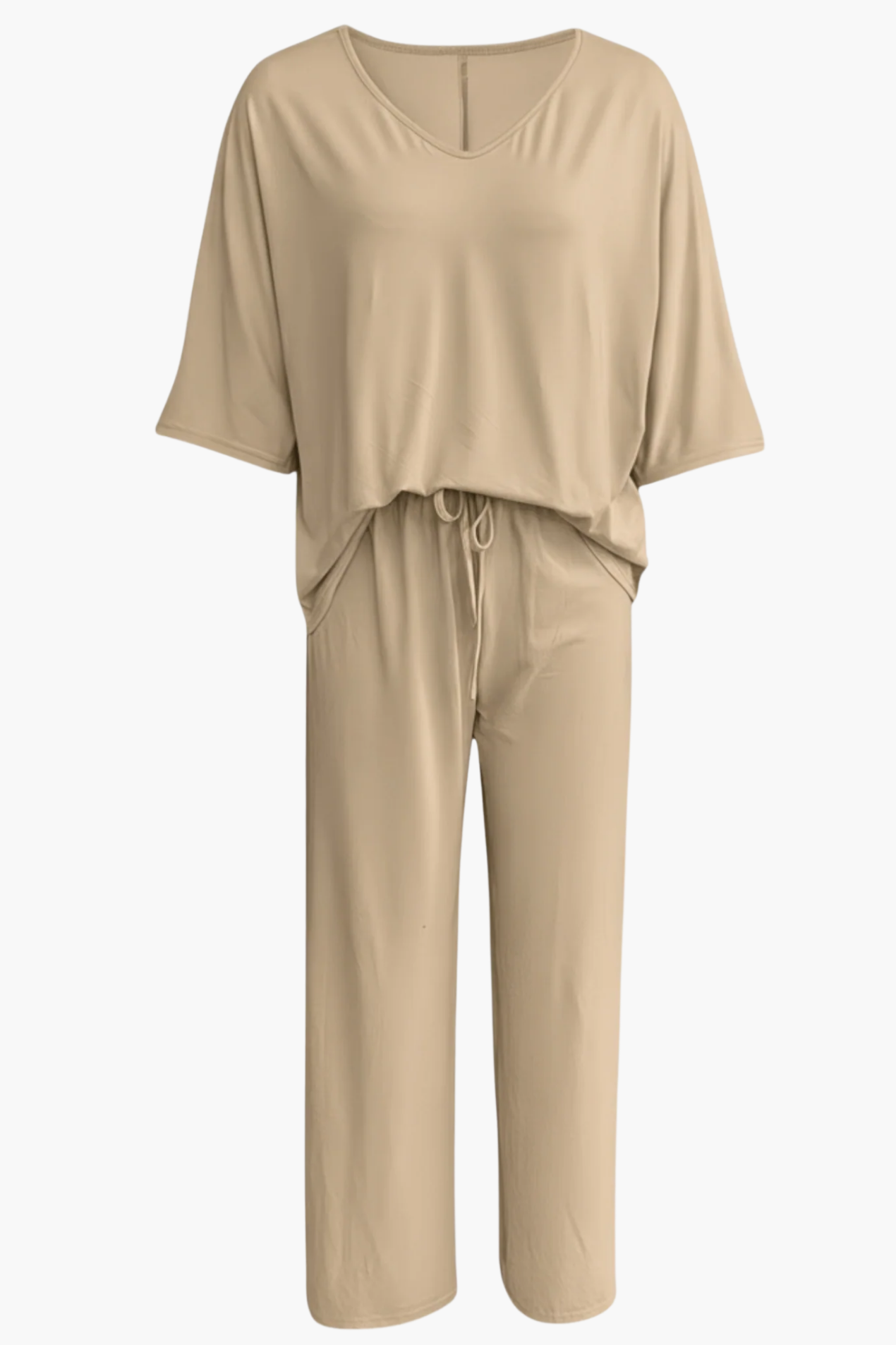 Ensemble Femme 2 Pièces Haut Col V & Pantalon Large Fluide – Tenue Élégante | Invitée de Mariage
