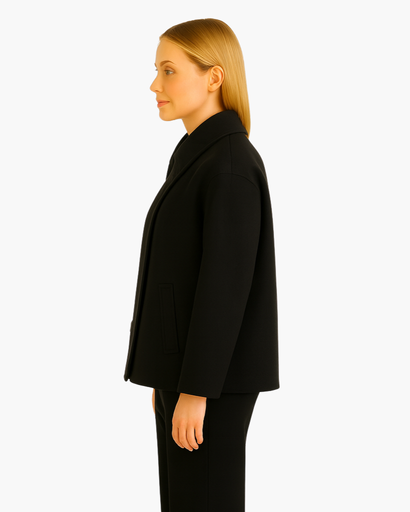 Manteau Femme Oversize en Laine Mélangée – Élégant avec Col Revers et Manches Chauve-Souris