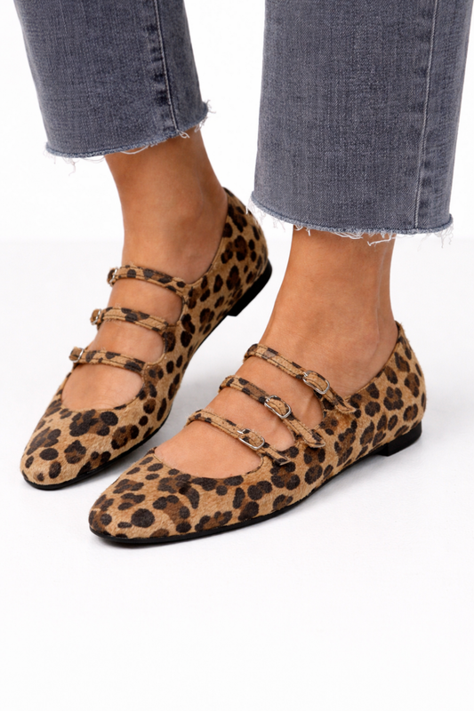 Ballerines Femme Léopard – Chaussures Plates à Brides Multiples