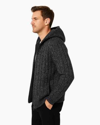 Gilet à Capuche Homme | Maille Torsadée et Doublure Chaude