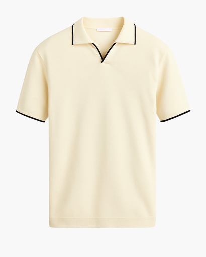 Polo Homme Décontracté à Col Ouvert avec Détail Contrastant