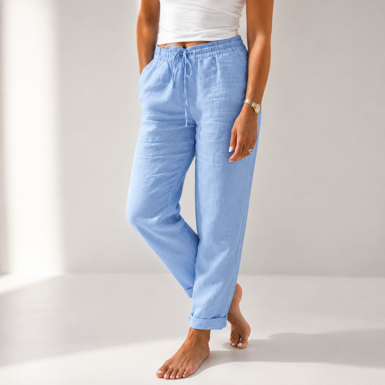 Pantalon Lin Femme – Coupe Fluide &amp; Taille Élastique, Léger et Respirant