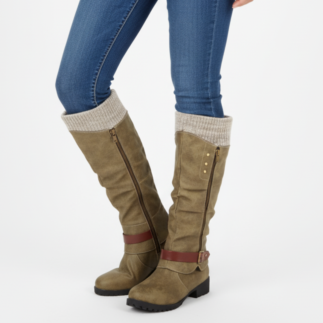bottines d'hiver vertes mi-mollet, vue de côté