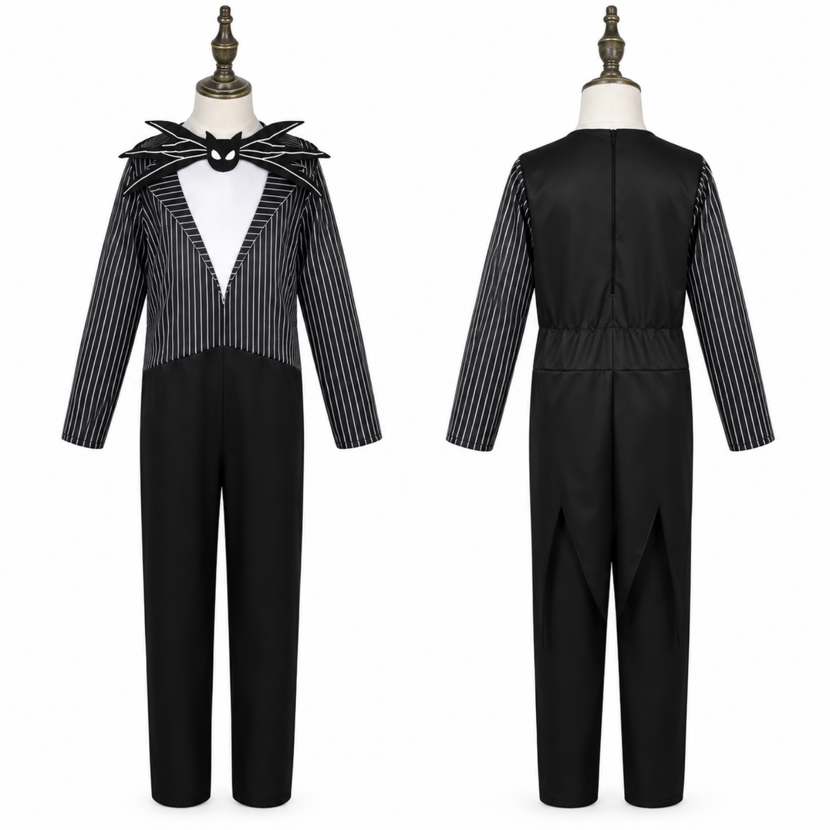 Costume de roi squelette à rayures pour garçon, vue de face avec masque