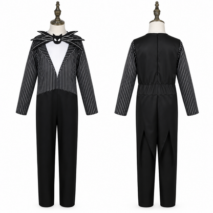 Costume de roi squelette à rayures pour garçon, vue de face avec masque