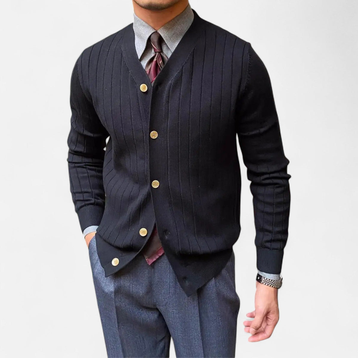 cardigan homme col v bleu marine, vue de face