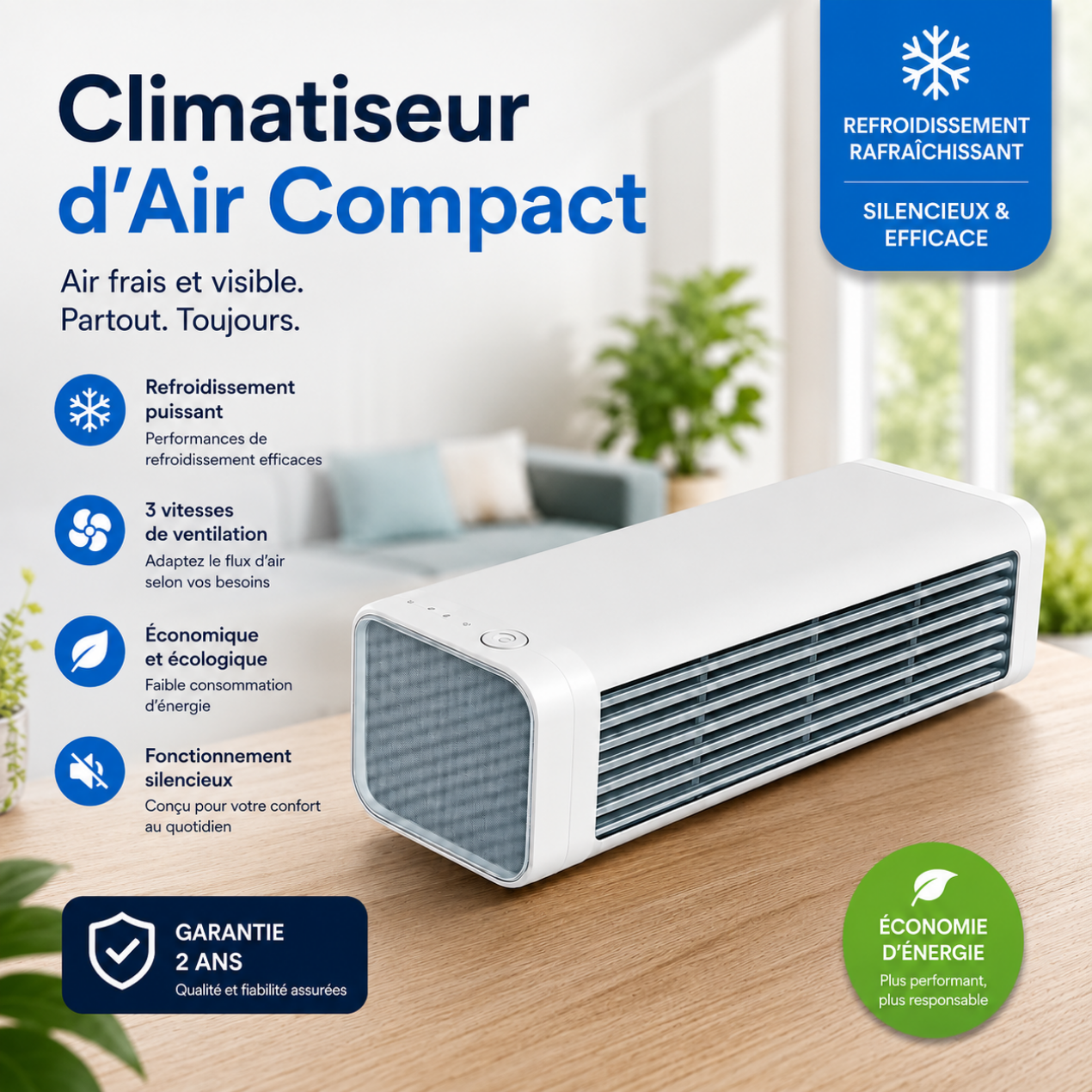 Climatiseur Rafraîchisseur d'Air – Air Frais Instantané &amp; Silencieux