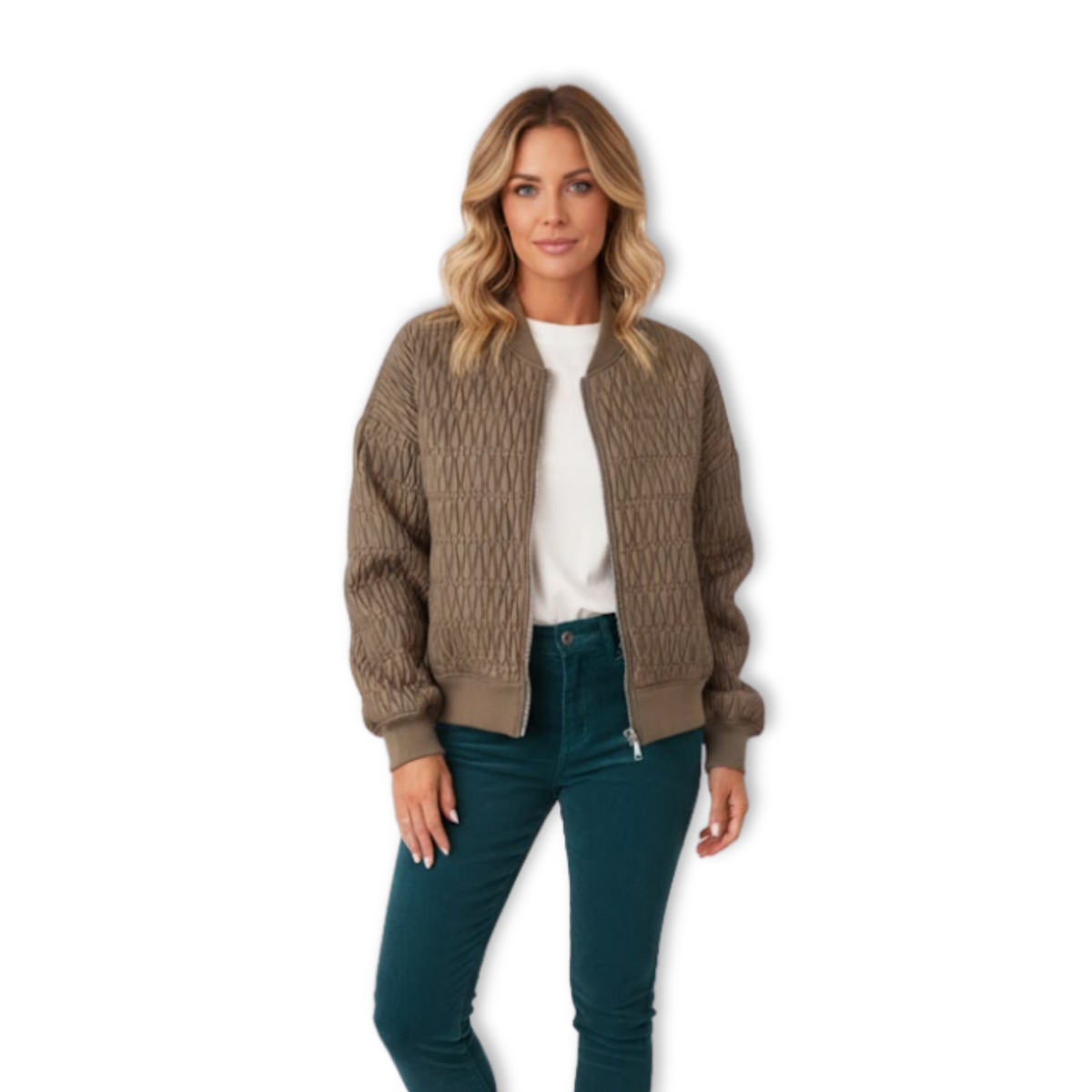 veste bomber matelassée pour femme, vue de trois quarts