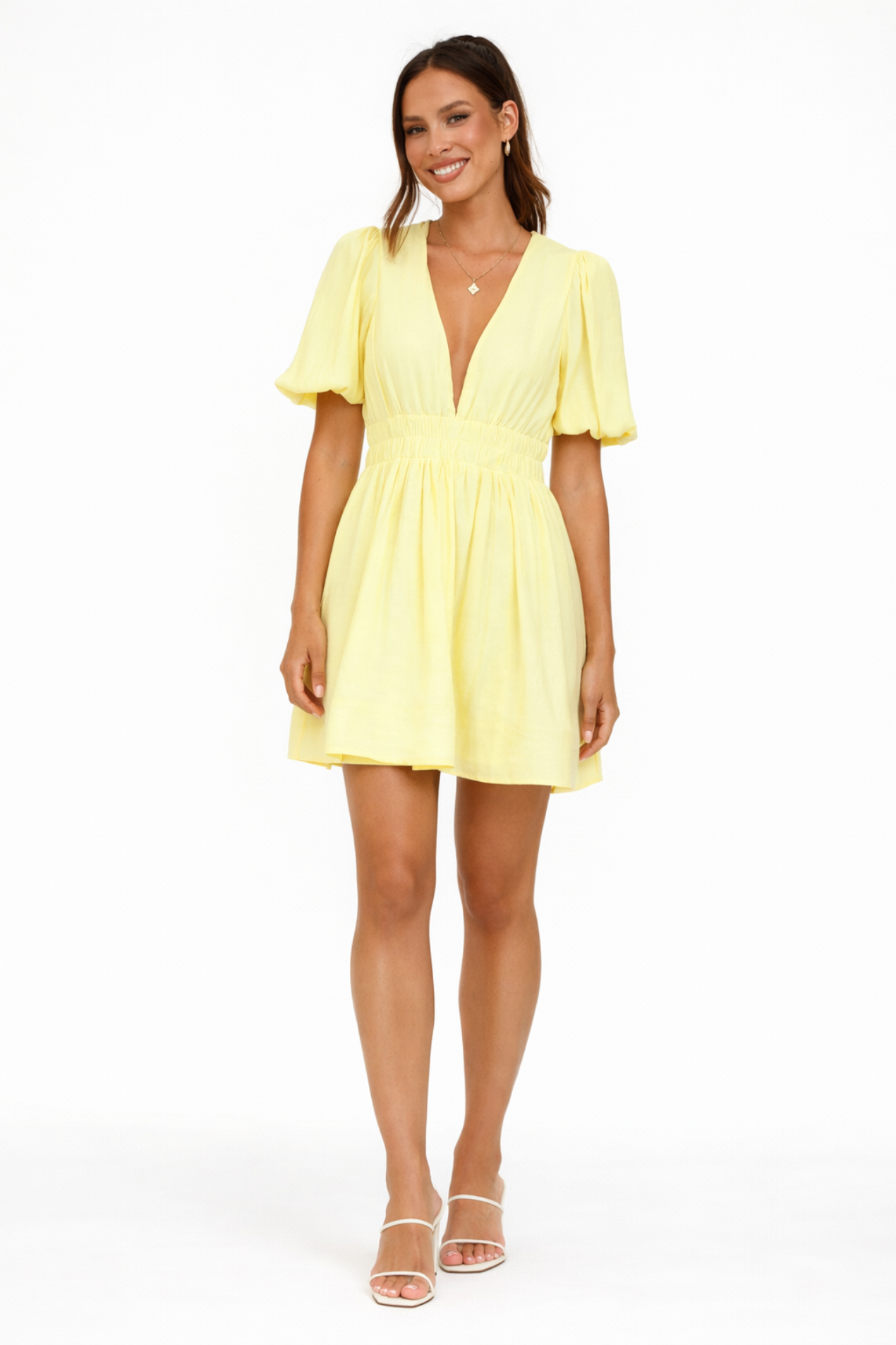 Robe Courte Femme Décolleté V – Robe Fluide Élégante À Taille Smockée
