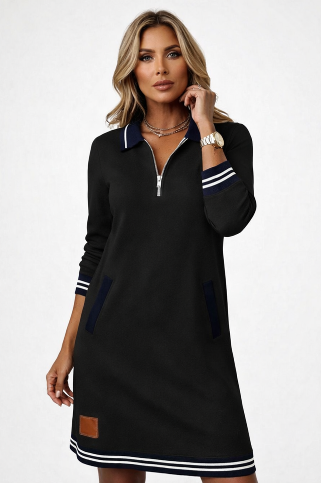 Robe Pull Femme Col Zippé – Style Casual Chic & Sport-Chic | Coupe Droite Flatteuse & Manches Longues