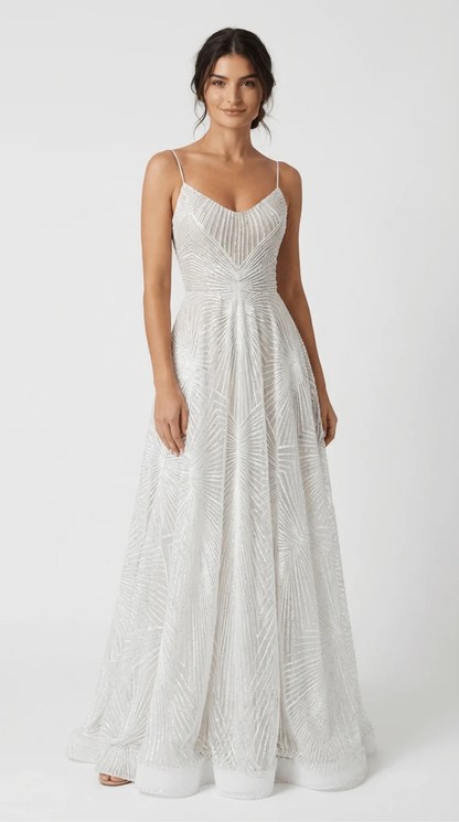 Robe Longue Élégante Femme à Bretelles Fines avec Motif Texturé