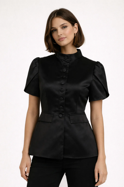 Blouse femme structurée à col montant