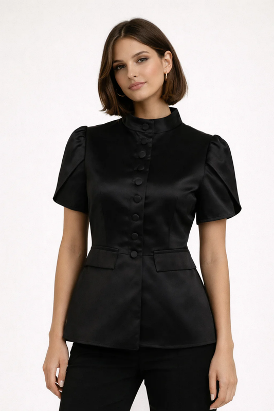 Blouse femme structurée à col montant