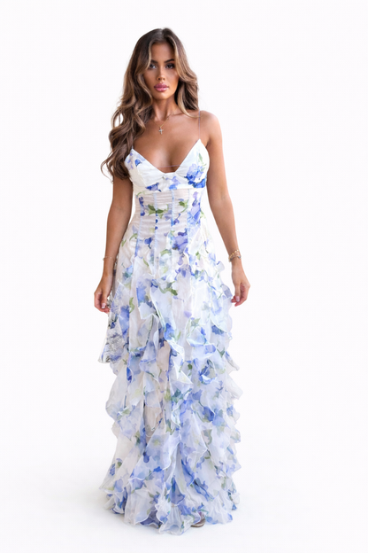 Robe Longue Élégante Femme Bretelles Fines – Robe Fluide Imprimée Style Chic