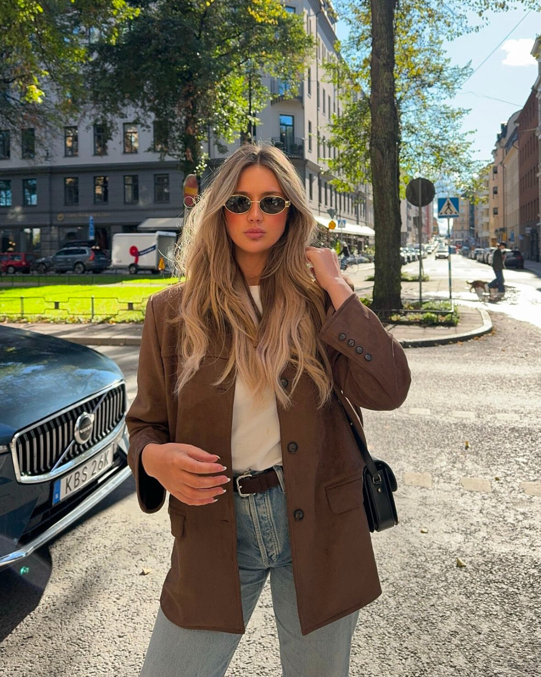 Blazer oversize suédine marron