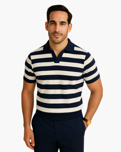 Polo homme à rayures avec col ouvert