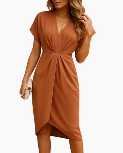 Robe portefeuille femme à col en V et drapé élégant