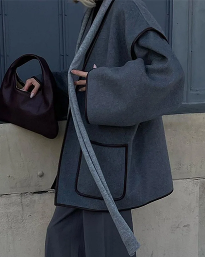 Manteau Femme avec Ceinture et Col V – Élégante Veste pour l’Automne et l’Hiver