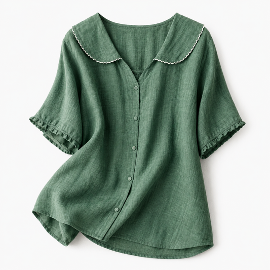 Blouse Femme Style Lin – Coupe Fluide & Col Vintage Boutonné | Blouse Respirante